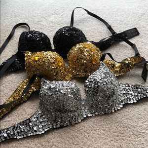 1 Sequined Rave Festival Costume Bras (Silver)